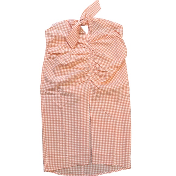 MNG Gingham Mini Dress Large Tie Strapless Cottage Vacation Summer Coquette NWT - Picture 1 of 5